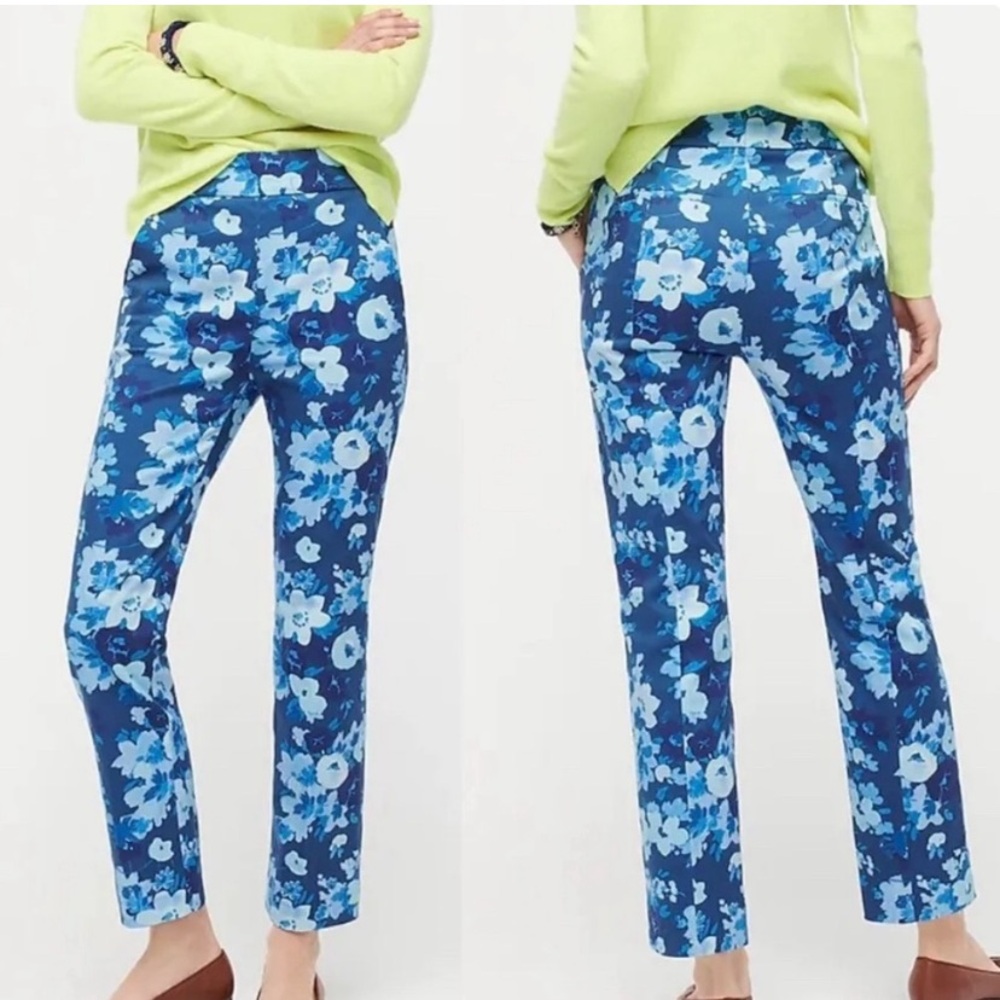 J. Crew Remi Pants Trousers in Watercolor Begonias Print BLUE MEADOW 14